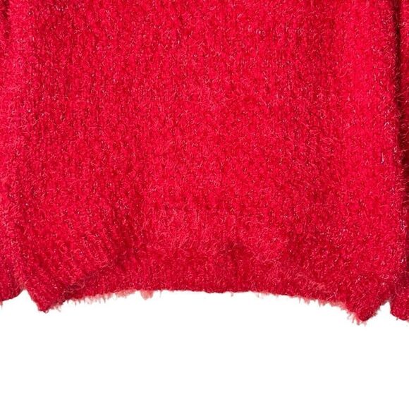 No Boundaries Eyelash Fuzzy Sweater in Red Metallic Threads XXL - Picture 3 of 12